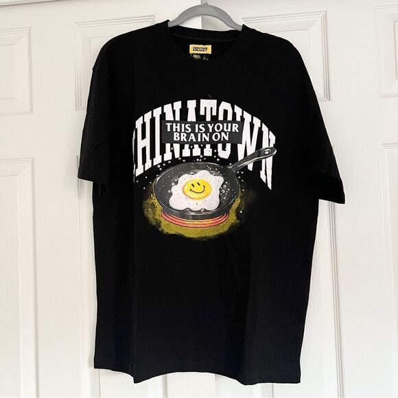 Chinatown Market Mens Smiley Brain on Fried Tee 'Black' Large NWT - Picture 1 of 6